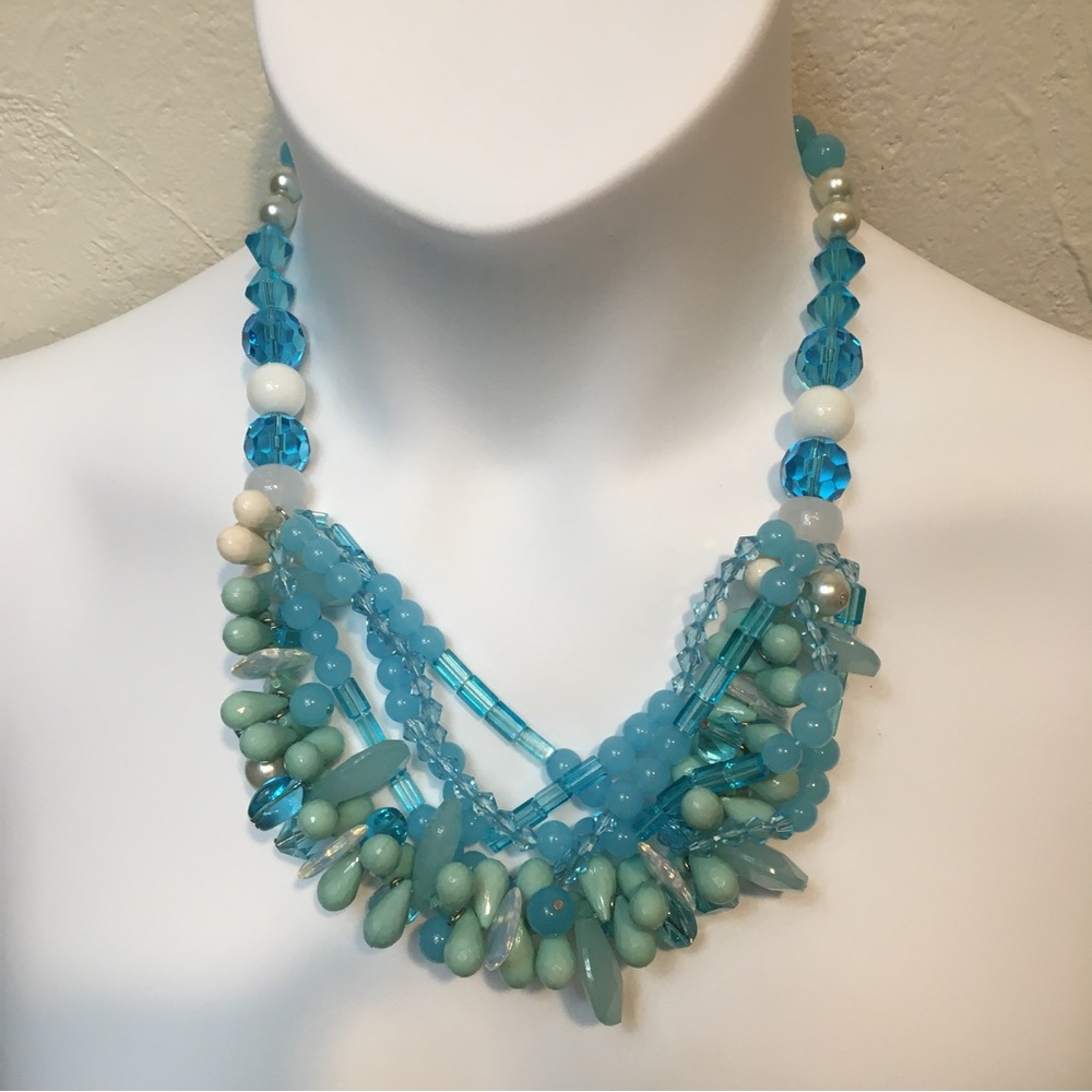 Blue Beaded Statement Necklace - image 1